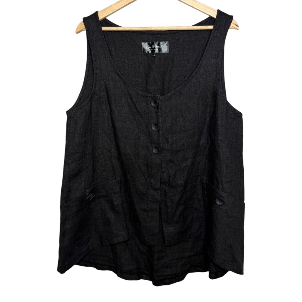 Eija Michelsson Lagenlook Scandi Nordic Linen Sleeveless Top Black S Finnish
